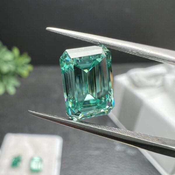 Green Emerald Cut Moissanite Gemstone